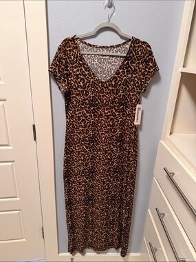 No Boundaries Leopard Print V-Neck Maxi Dress in Brown and Black